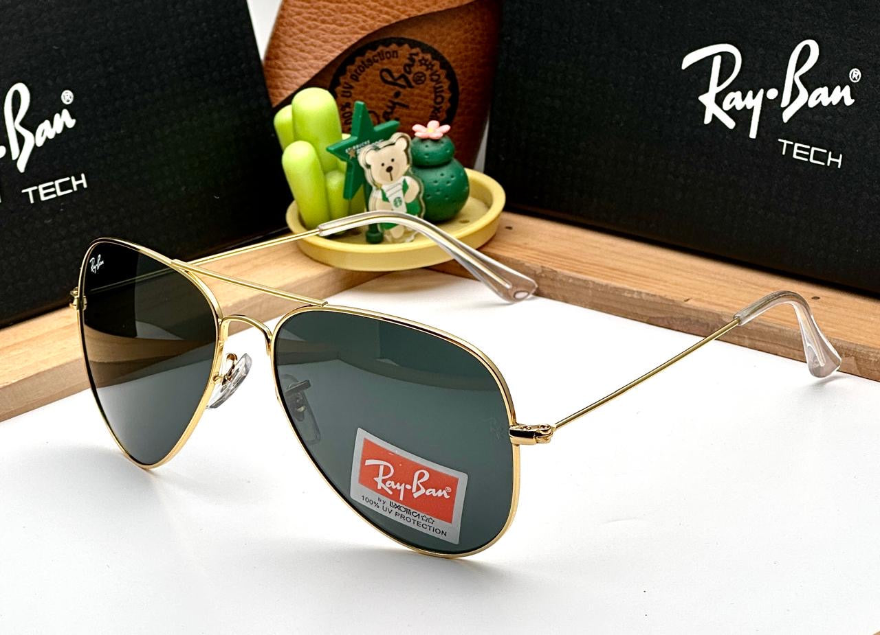 RB Aviator Classic Gold Black UV-400 Sunglasses - Main Image