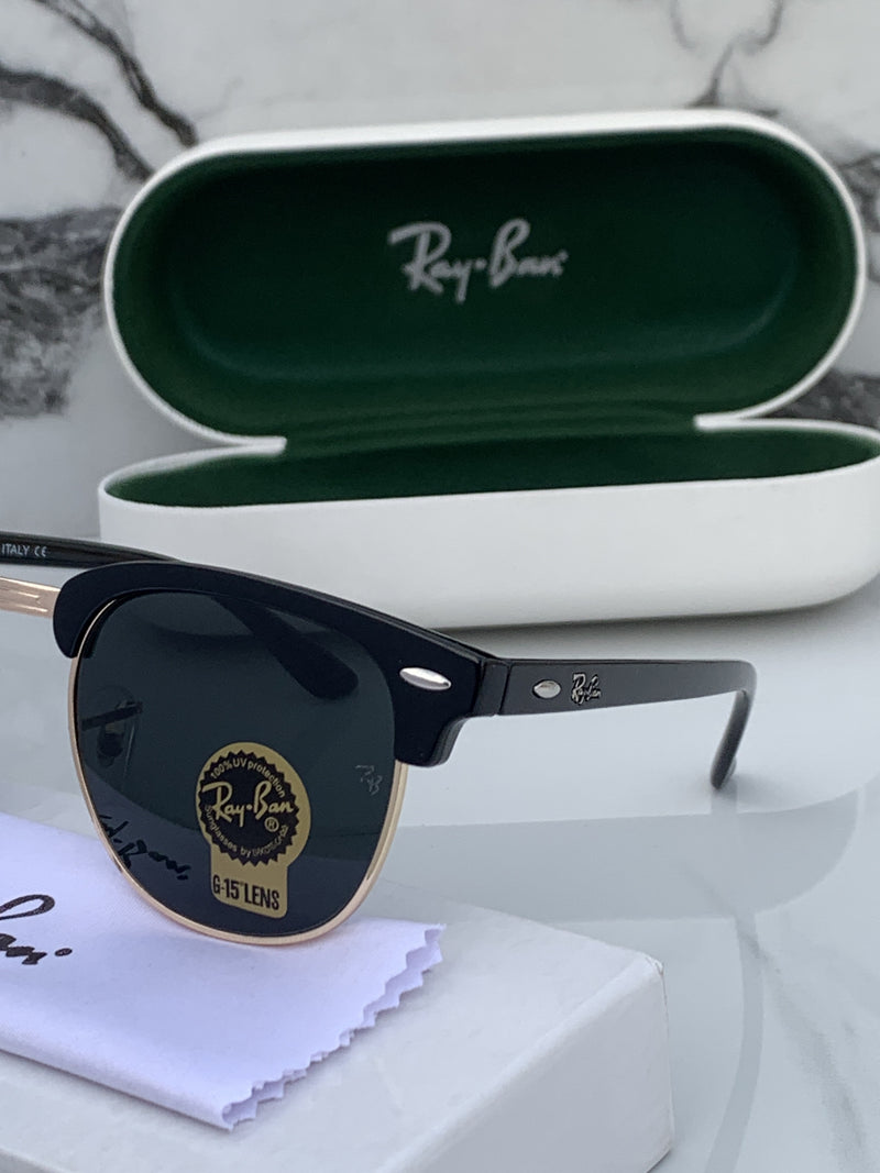 RB 3016 GOLD BLACK GLASS LENS CLUBMASTER UV-400 SUNGLASSES