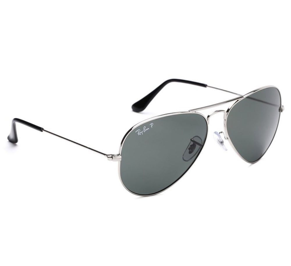 RB Aviator Classic Silver Black UV-400 Sunglasses