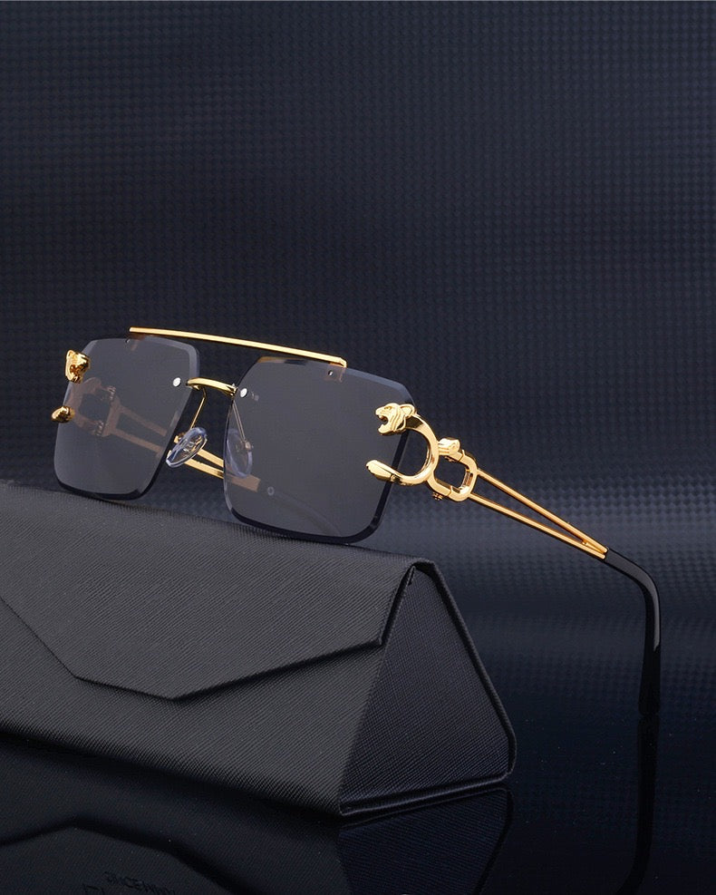 New Stylish Rimless Panther face Luxurious Gold Black UV-400 Unisex Fashion Sunglasses (Copy)