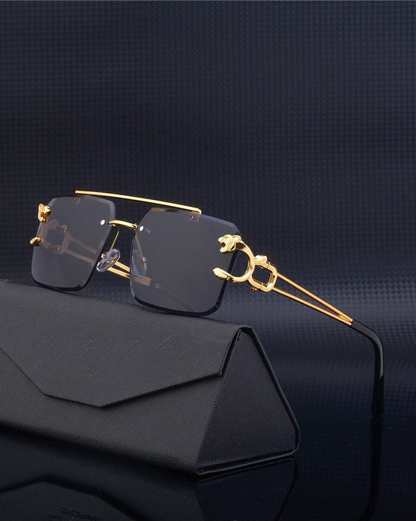 New Stylish Rimless Panther face Luxurious Gold Black UV-400 Unisex Fashion Sunglasses (Copy)