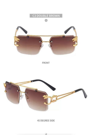 New Stylish Rimless Panther face Luxurious Gold Brown UV-400 Unisex Fashion Sunglasses (Copy) (Copy)
