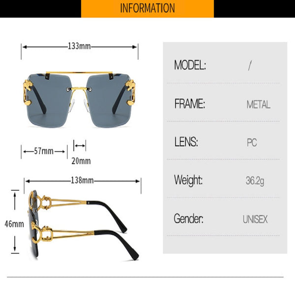 New Stylish Rimless Panther face Luxurious Gold Black UV-400 Unisex Fashion Sunglasses (Copy)