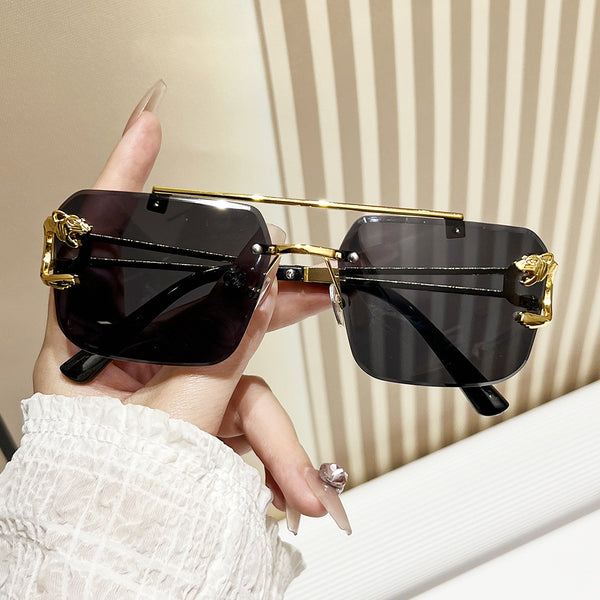 New Stylish Rimless Panther face Luxurious Gold Black UV-400 Unisex Fashion Sunglasses (Copy)