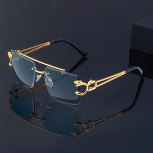 New Stylish Rimless Panther face Luxurious Gold Black UV-400 Unisex Fashion Sunglasses (Copy)