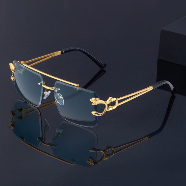 New Stylish Rimless Panther face Luxurious Gold Black UV-400 Unisex Fashion Sunglasses (Copy)