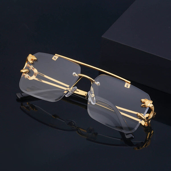 New Stylish Rimless Panther face Luxurious Gold Black UV-400 Unisex Fashion Sunglasses (Copy)