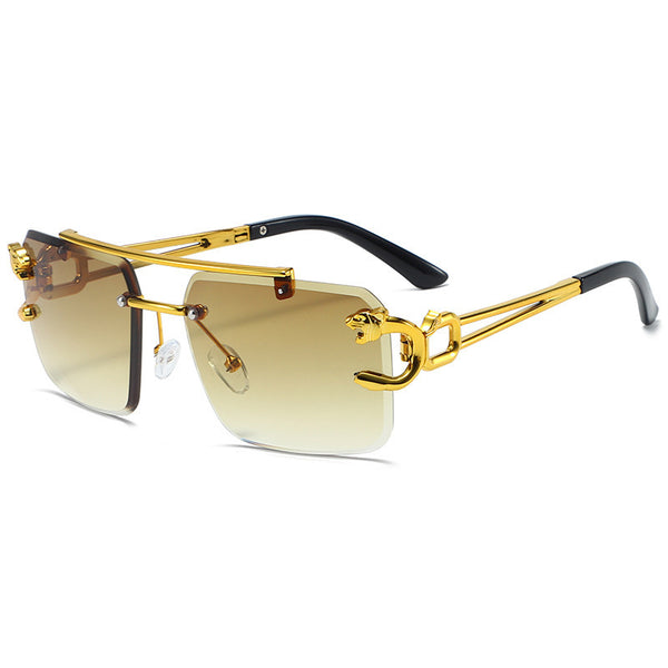 New Stylish Rimless Panther face Luxurious Gold Brown UV-400 Unisex Fashion Sunglasses (Copy) (Copy)