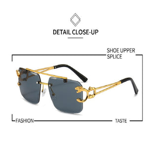 New Stylish Rimless Panther face Luxurious Gold Black UV-400 Unisex Fashion Sunglasses (Copy)