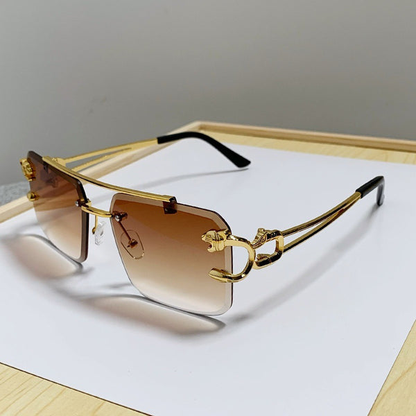 New Stylish Rimless Panther face Luxurious Gold Brown UV-400 Unisex Fashion Sunglasses (Copy) (Copy)