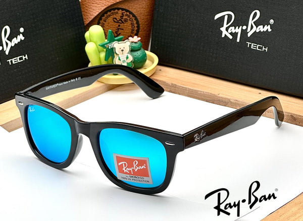 RB 2140 SHINY BLACK AQUA GLASS LENS WAYFARER UV-400 SUNGLASSES