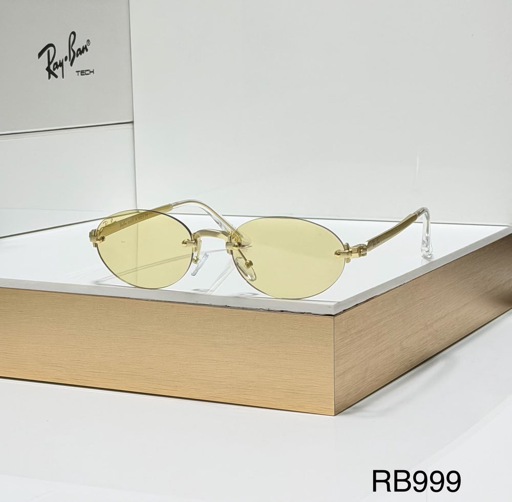 RB Full Rim Luxurious Gold Yellow Oval UV-400 Unisex Fashion Sunglasses