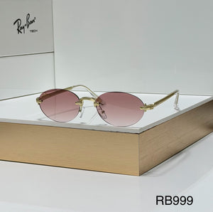 RB Full Rim Luxurious Gold Pink Oval UV-400 Unisex Fashion Sunglasses