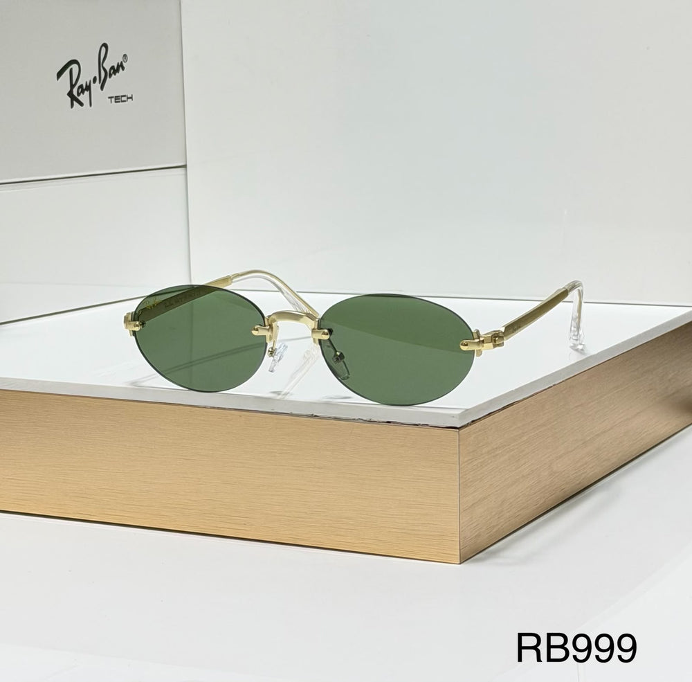 RB Full Rim Luxurious Gold Green Oval UV-400 Unisex Fashion Sunglasses