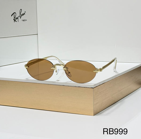 RB Full Rim Luxurious Gold Brown Oval UV-400 Unisex Fashion Sunglasses