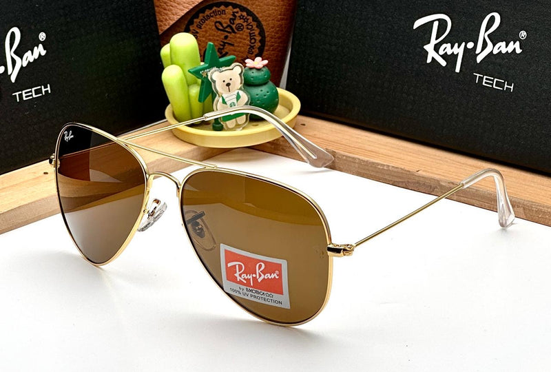 RB Aviator Classic Gold Brown UV-400 Sunglasses